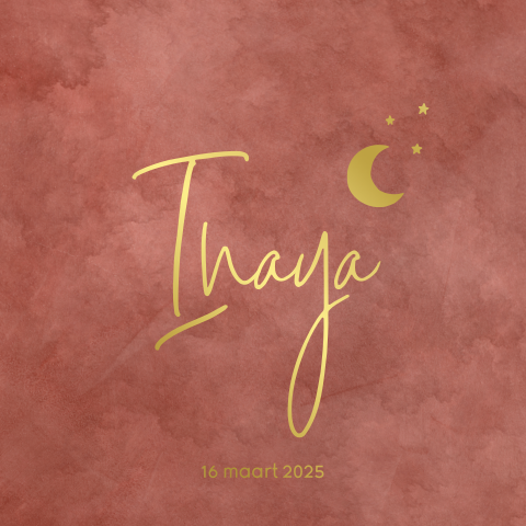 Islamitisch goudfolie geboortekaartje met maantje op velvet look