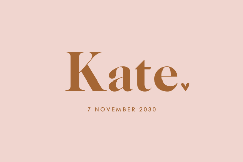 Minimalistisch roze geboortekaartje met hartje voor een meisje