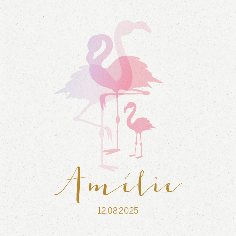Zomers geboortekaartje voor meisje met roze flamingo's op kartonlook