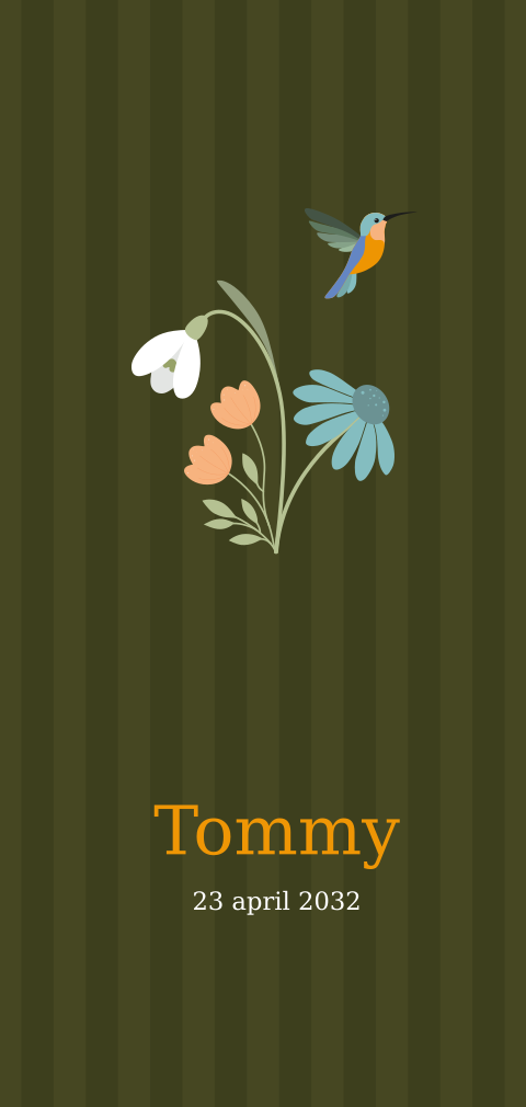 Geboortekaartje voor een jongen met bloemen en vogel