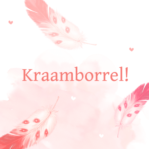 Originele kraamborrel uitnodiging met veren en watercolour