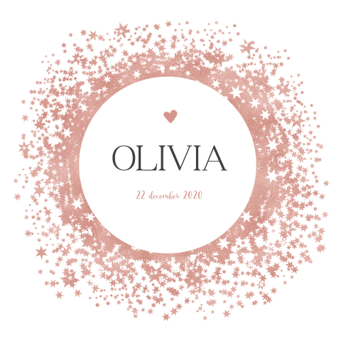 Geboortekaartje voor meisje met sterren in rose-goudlook