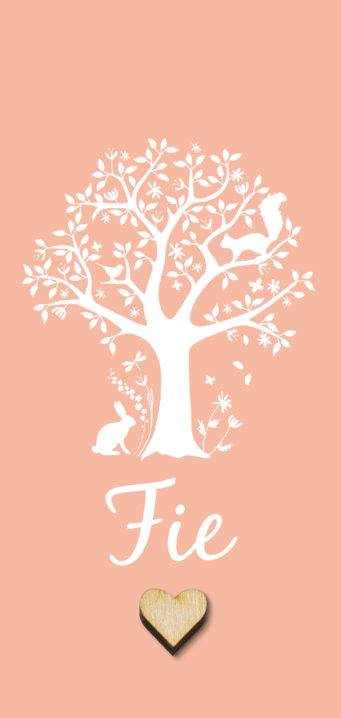 Hip geboortekaartje meisje met boom en bij te bestellen houten hartje