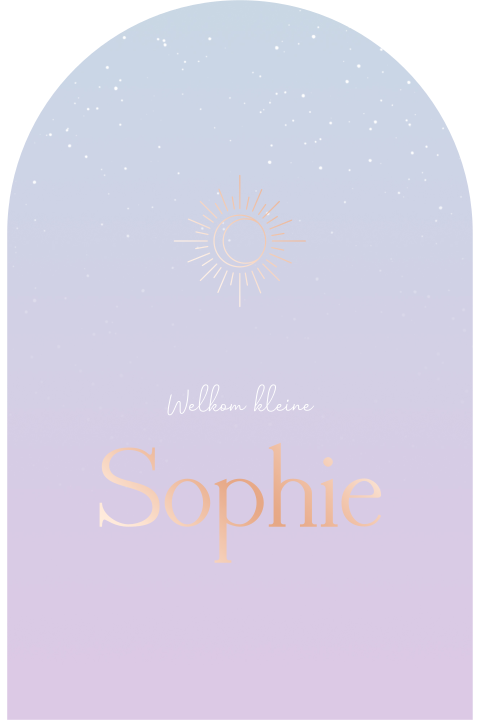 Origineel roségoudfolie babykaartje in de vorm van een arch