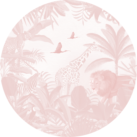 Stoere roze behangcirkel met jungle thema voor de babykamer