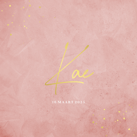 Minimalistisch goudfolie geboortekaartje met velvet-look en spetters