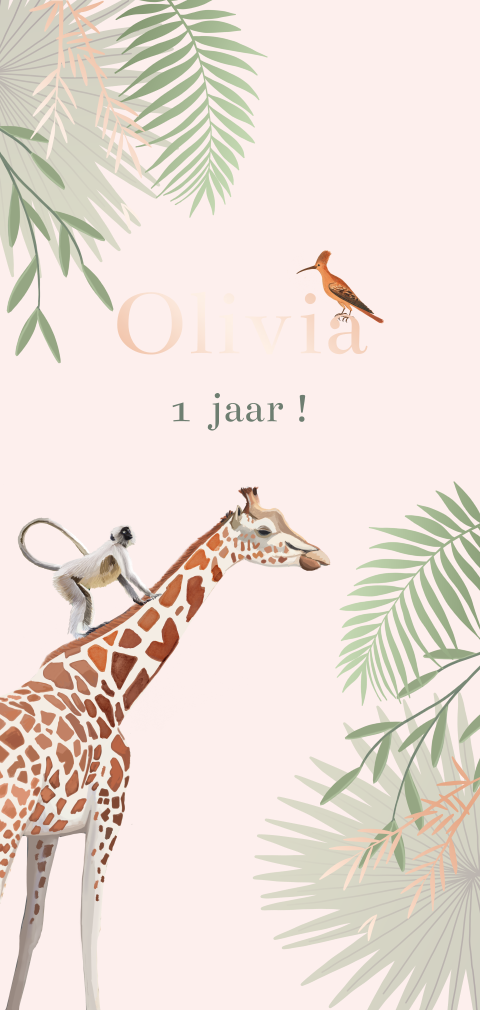 Vrolijke jungle verjaardagsuitnodiging eerste verjaardag