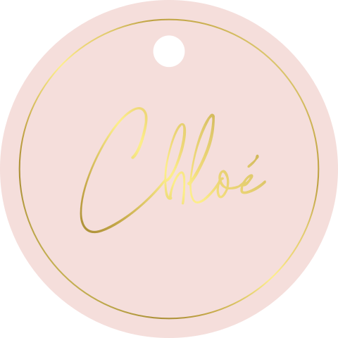 Label cirkel roze met goudfolie
