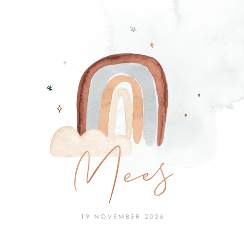 Lief geboortekaartje met hoogglans en watercolour regenboog