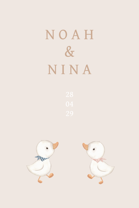 Tuinbord tweeling in beigetinten met twee schattige eendjes