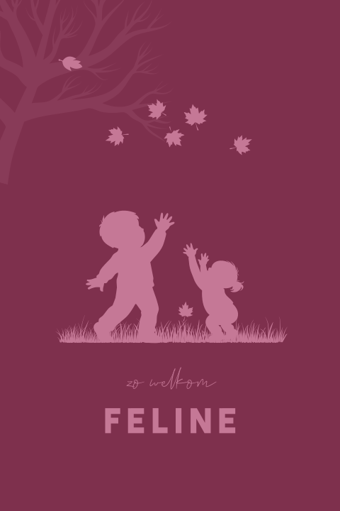 Herfst geboortekaartje zusje met silhouetjes