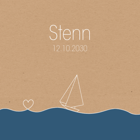 Lief geboortekaartje voor jongen met origami bootje op kraftlook