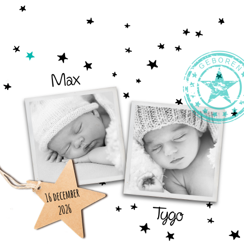 Foto geboortekaartje voor een tweeling