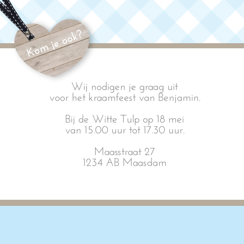 Kraamfeest uitnodiging met ruit en hart