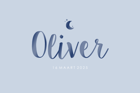 Blauw geboortekaartje met maantje en hoogglans