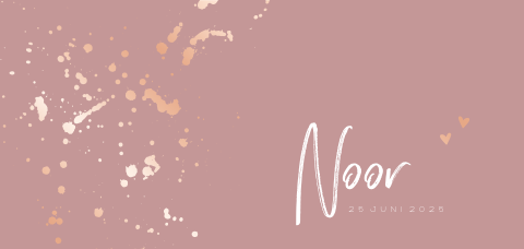 Roségoudfolie geboortekaartje met verfspetters voor een meisje