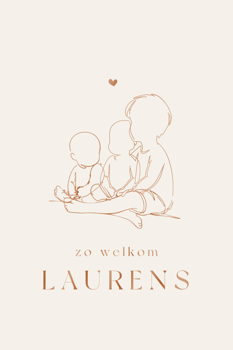 Geboortekaartje met lijntekening broertjes in hoogglans