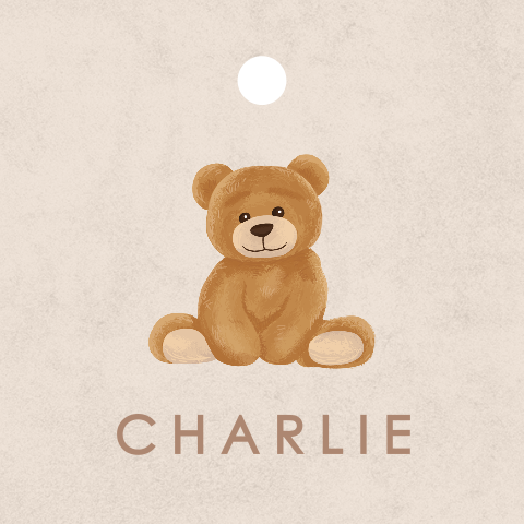 Label vierkant beige met teddybeer