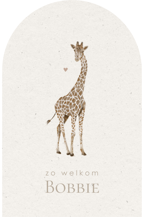 Arch geboortekaartje beige met illustratie van giraf