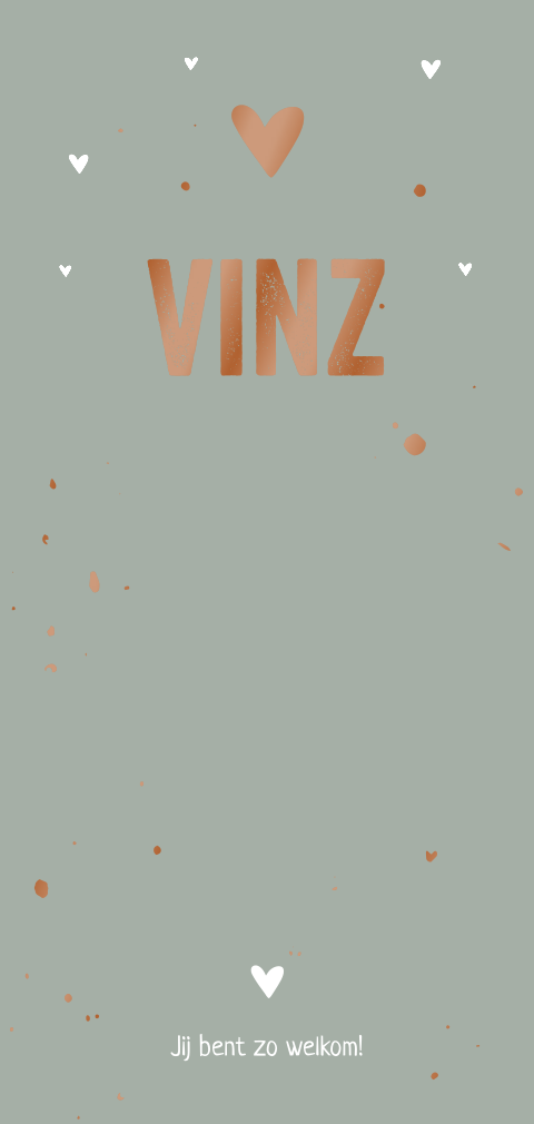 Trendy geboortekaartje jongen in olijfgroen met hoogglans verfspatten