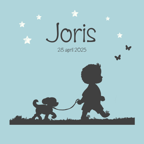 Lief geboortekaartje met silhouet van jongetje en hondje