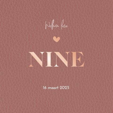 Geboortekaartje voor meisje met leer look en roségoudfolie