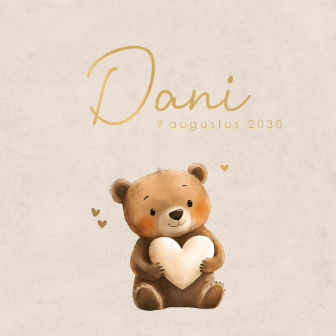 Unisex geboortekaartje matfolie met beertje en hartjes