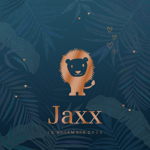 Luxe jungle geboortekaart voor jongen met hoogglans leeuw