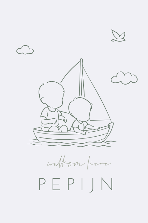 Lief geboortekaartje met broertjes op zeilboot