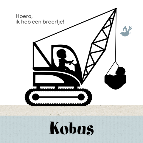 Stoere silhouet geboortekaart jongen met hijskraan