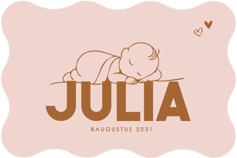 Schattig geboortekaartje in golfrand met slapende baby in lijntekening