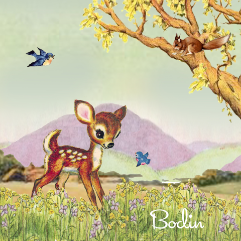 Lieflijk geboortekaartje met hertje in landschap