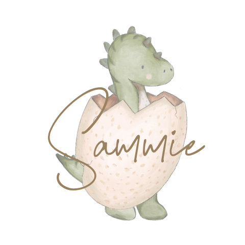 Naamsticker met illustratie van baby dino