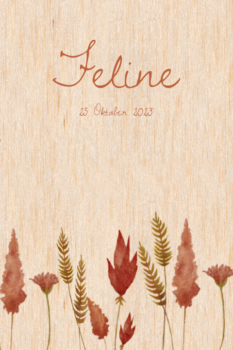 Lief geboortekaartje voor meisje met droogbloemen en ronde hoeken