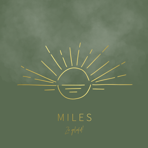 Trendy goudfolie geboortekaartje voor jongen met opgaande zon