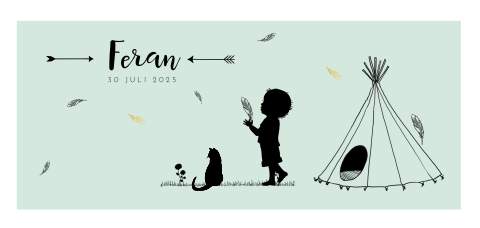 Geboortekaartje jongen met tipitent en veertjes