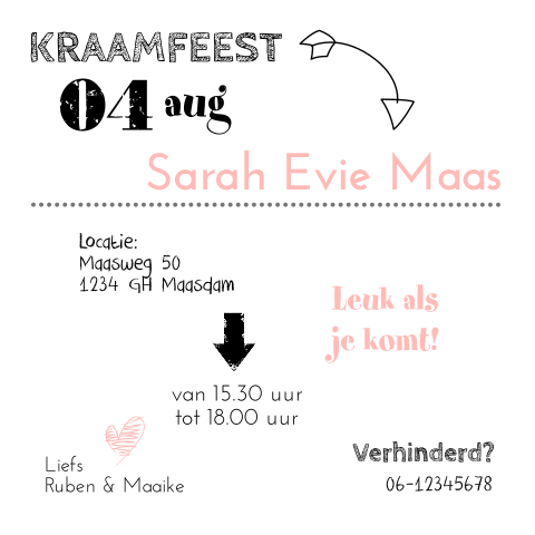 Uitnodiging voor meisjes kraamborrel