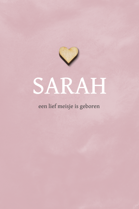 Lief geboortekaartje meisje met bij te bestellen houten hartje