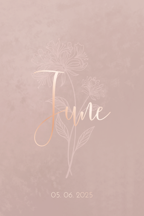 Geboortekaartje met roze velvet-look en geboortebloem maand juni