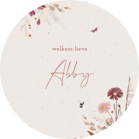 Raamsticker rond met kleurrijke bloemen en naam