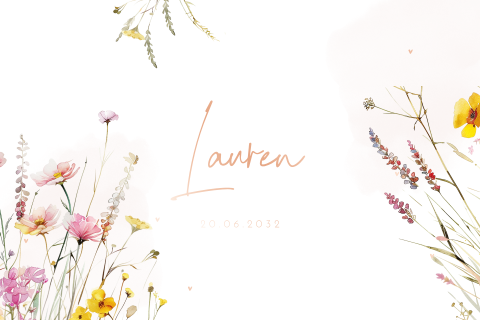 Stijlvol geboortekaartje meisje met kleurrijke veldbloemen