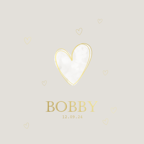 Unisex geboortekaartje met goudfolie hartjes