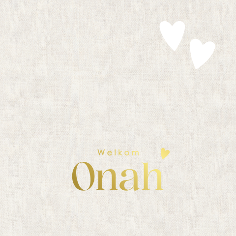 Unisex babykaartje met goudfolie op linnen-look en hartjes