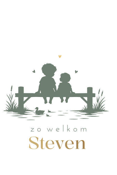 Geboortekaartje met silhouet van 2 broertjes op steiger
