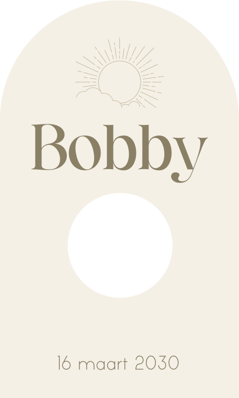 Boogkaartje met naam en zon