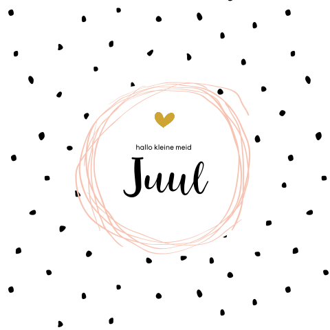 Modern geboortekaartje met zwarte stippen