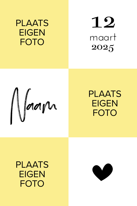 Zelf maken geboortekaartje met hartje en 3 fotoframes