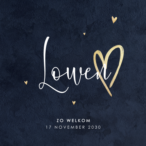Stoer geboortekaartje jongen met blauwe velvet-look