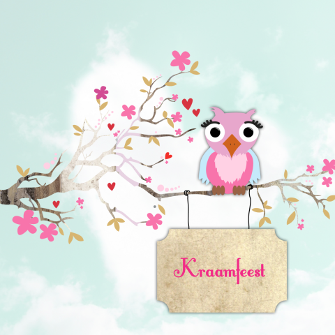 Dromerig babyborrel kaartje met roze uil