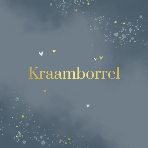 Kraamborrelkaart met blauw watercolour en goudfolie